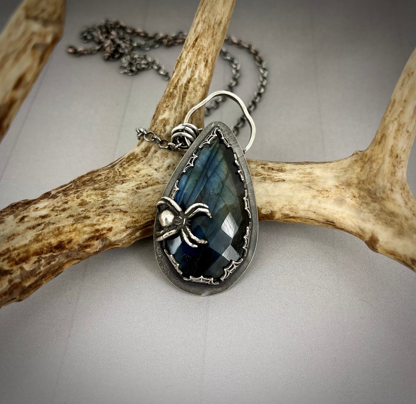 Spider Necklace with Labradorite in Sterling Silver