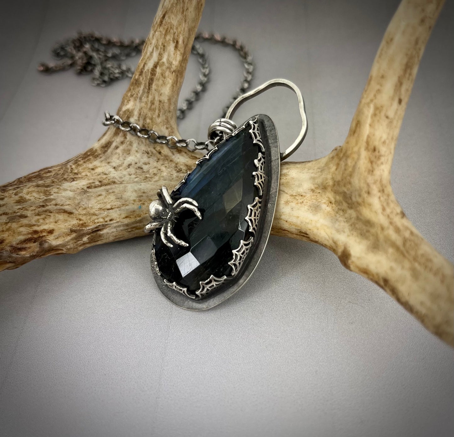 Spider Necklace with Labradorite in Sterling Silver