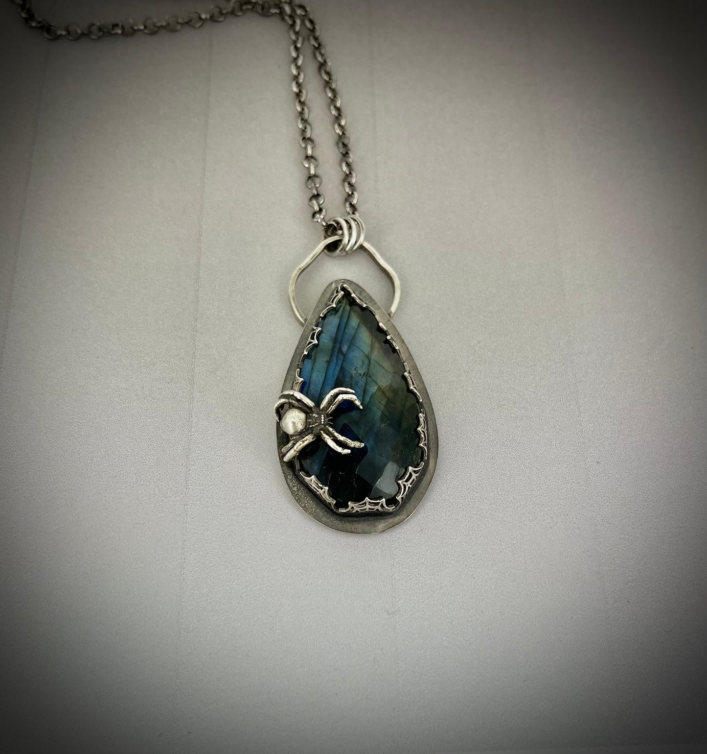 Spider Necklace with Labradorite in Sterling Silver