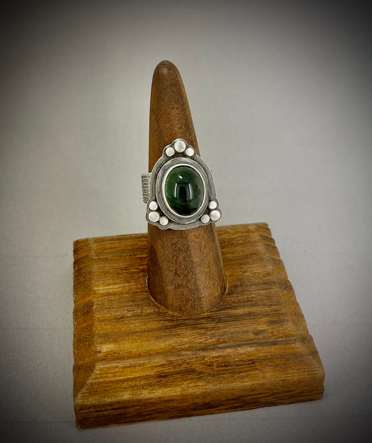 Deep Green Tourmaline Ring in Sterling Silver