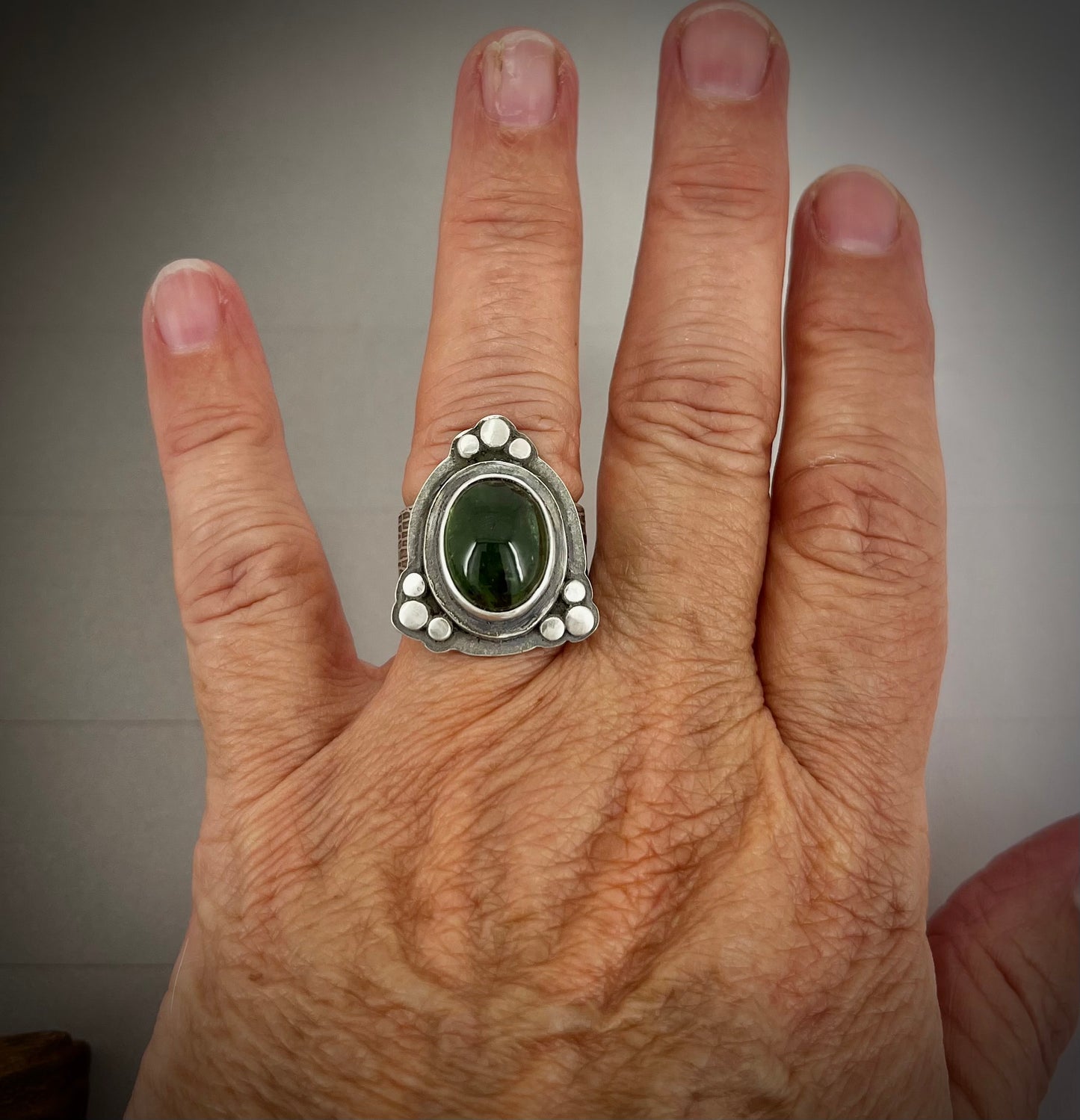 Deep Green Tourmaline Ring in Sterling Silver