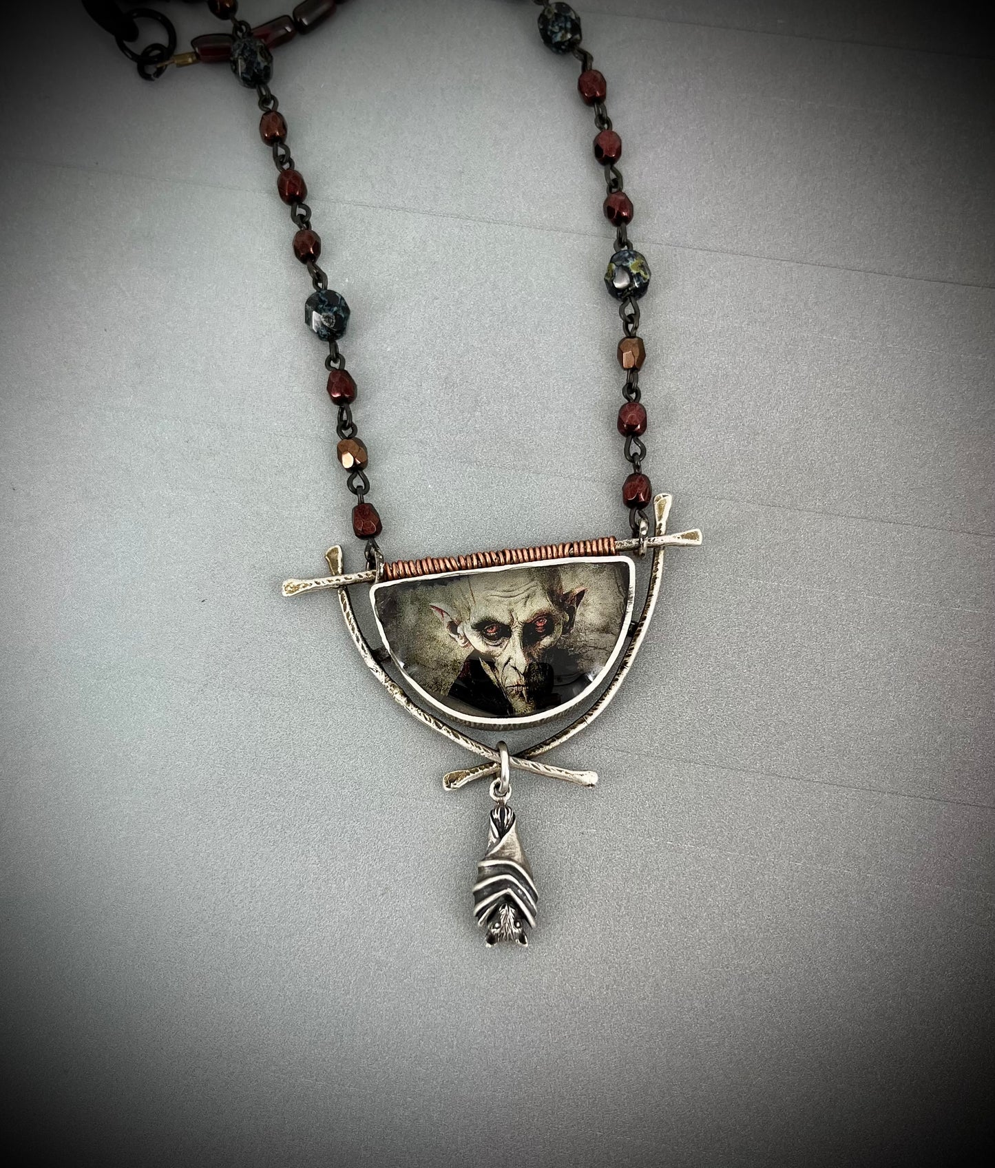 Vampire Necklace in Sterling Silver with Czech Glass