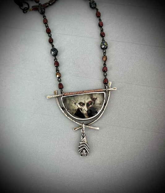 Vampire Necklace in Sterling Silver with Czech Glass