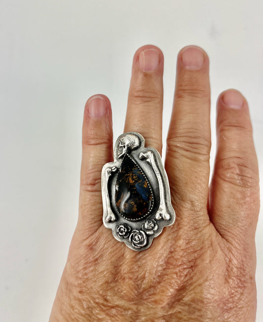 Sterling Skull Ring with Pietersite