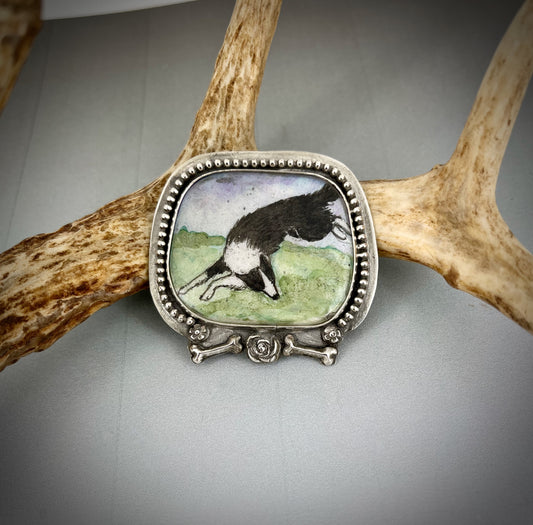 Border Collie Brooch in Sterling Silver