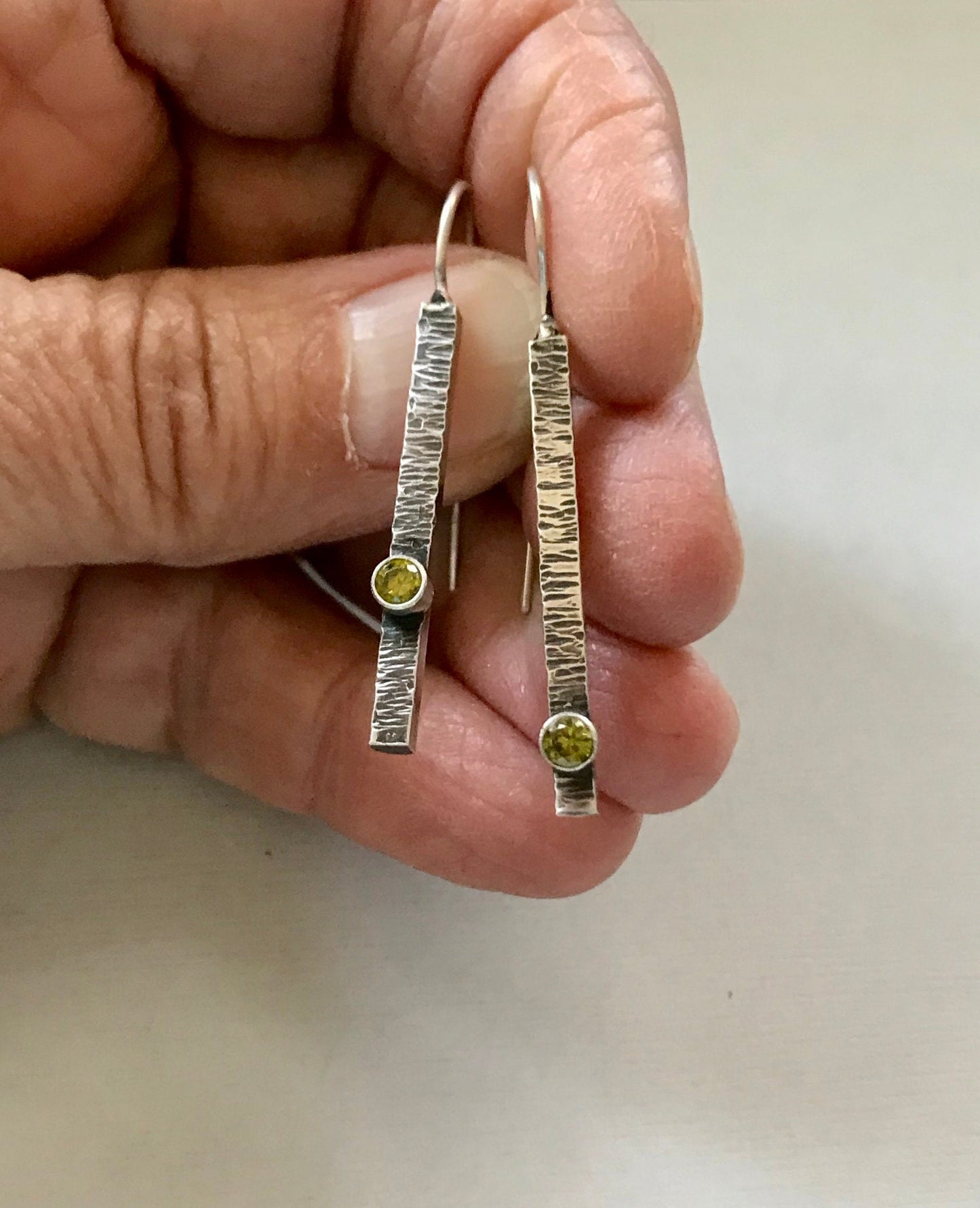 Sterling Silver Stick Earrings with Peridot