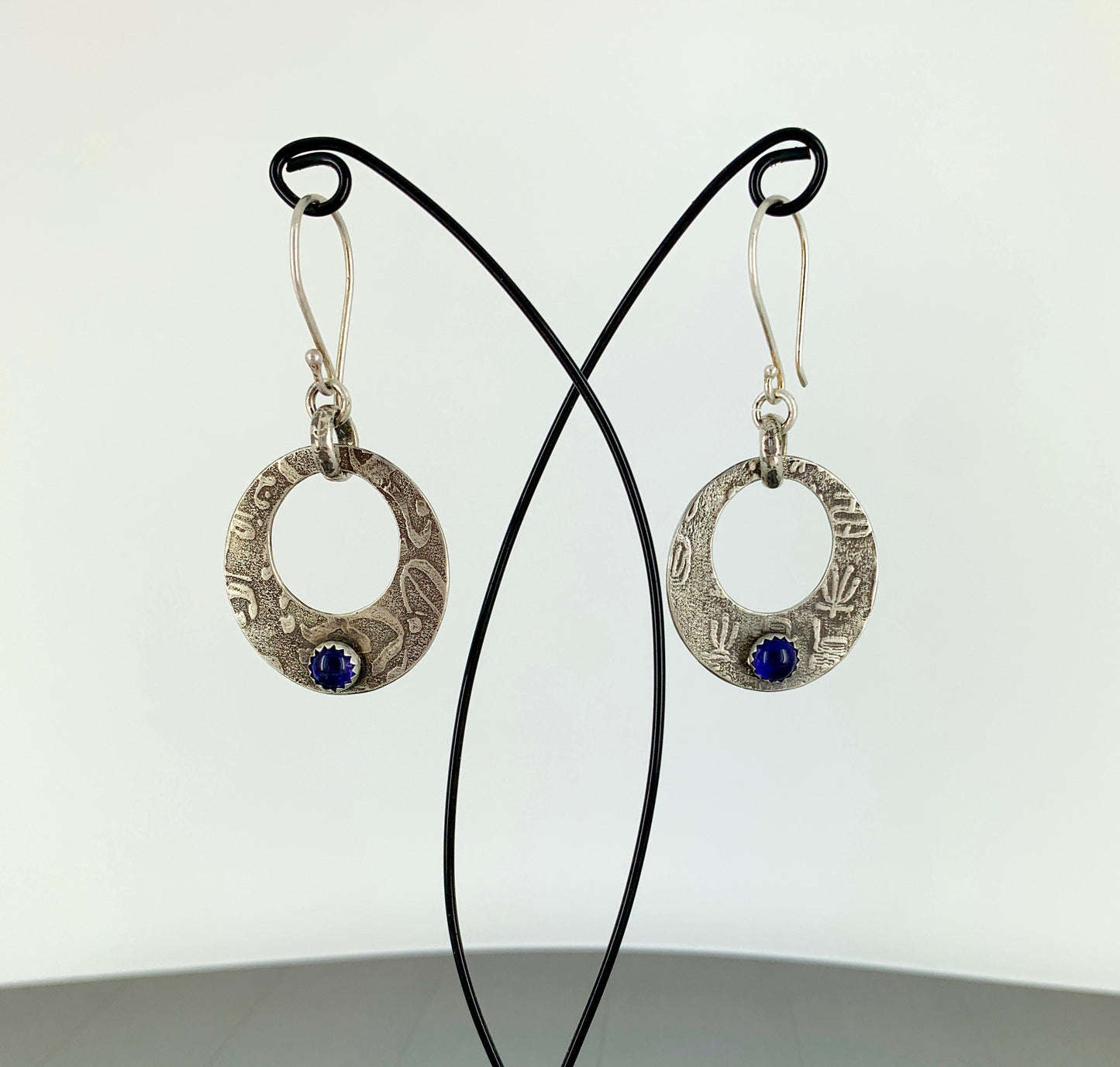 Textured Sterling Silver Earrings with Iolite Cabochons