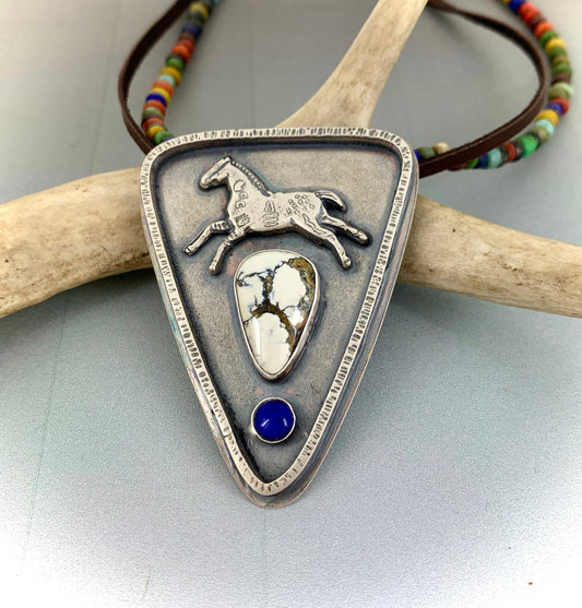 Sterling Silver Southwestern Painted Pony Necklace