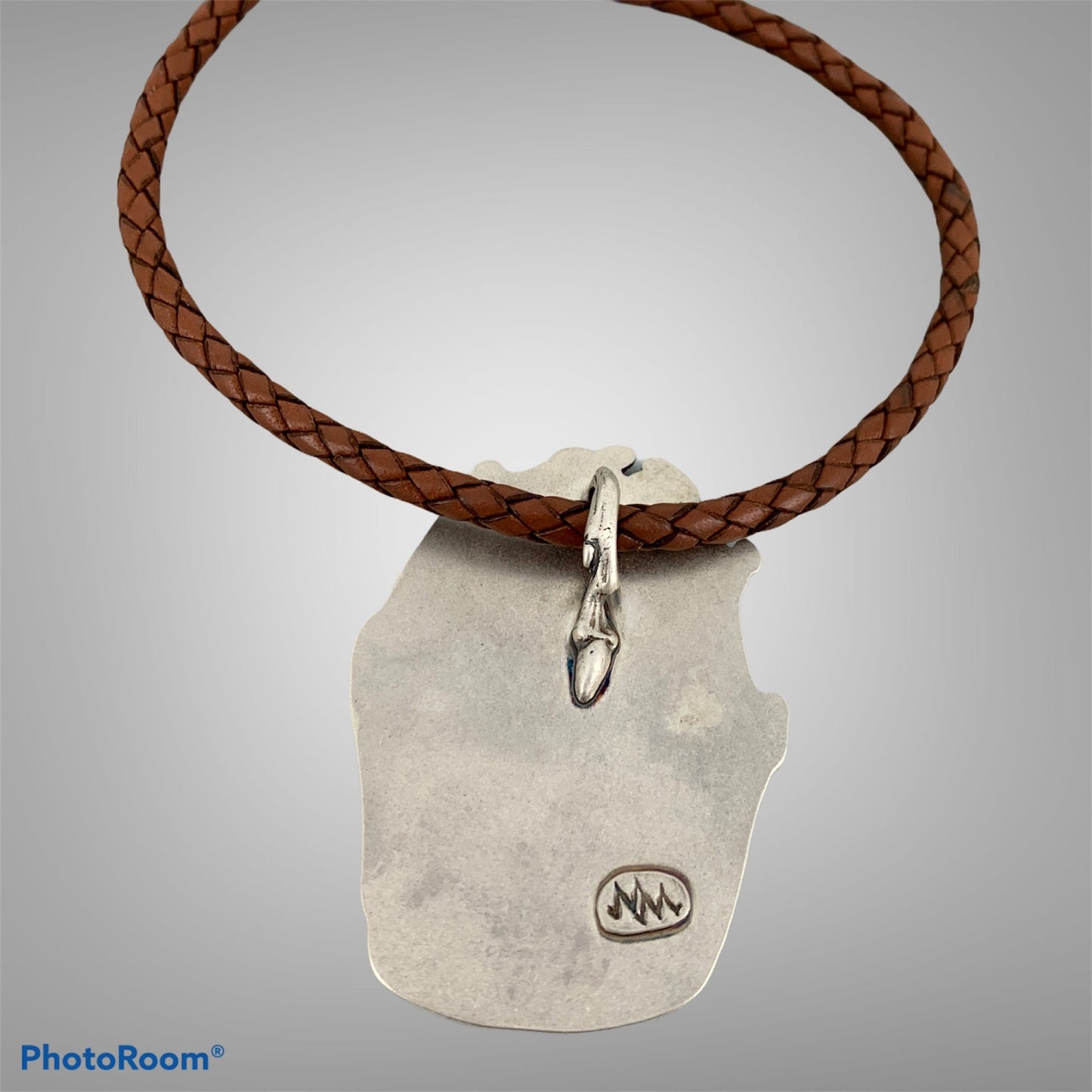 Northwest Sterling Pendant with Moroccan Seam Agate and Braided Leather