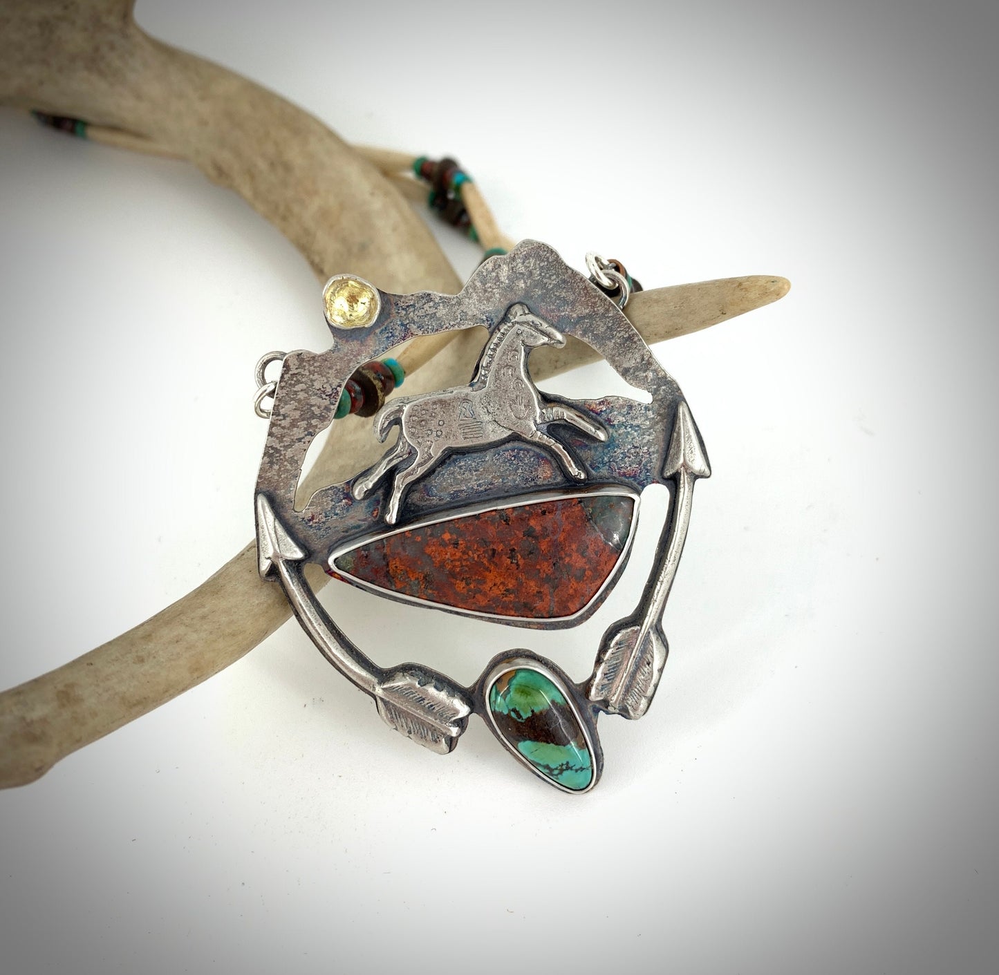 Painted Pony in Sterling Silver with Sonoran Sunrise and Turquoise.