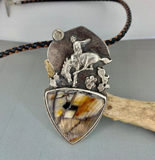 Rodeo Cowboy in Sterling Silver with Channel Wood Cabochon